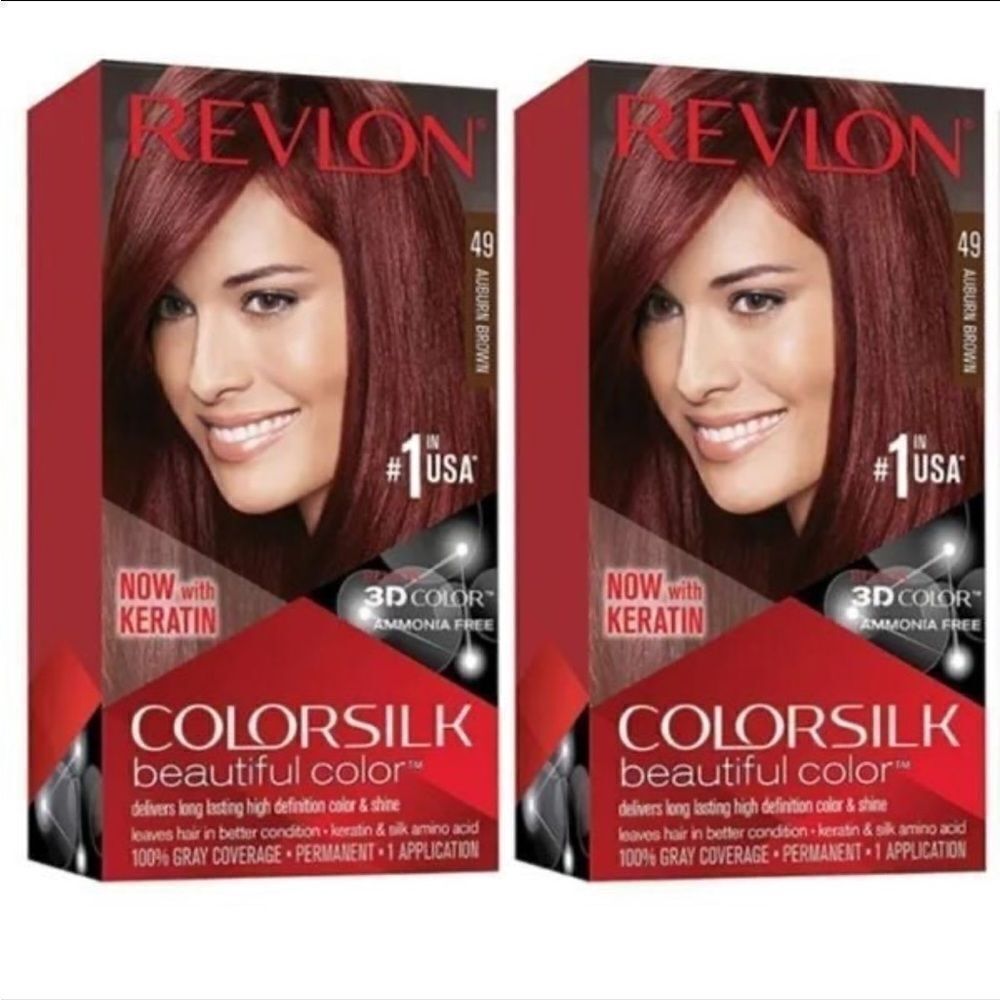 🔥 REVLON ColorSilk Beautiful Permanent Hair Color 49 Auburn Brown (Pack of 2